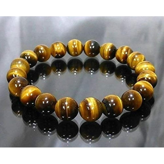 Fashion Jewelry Men Women Round 8MM Tiger Eye Gemstone Bracelet - Great for Good Luck and Protection