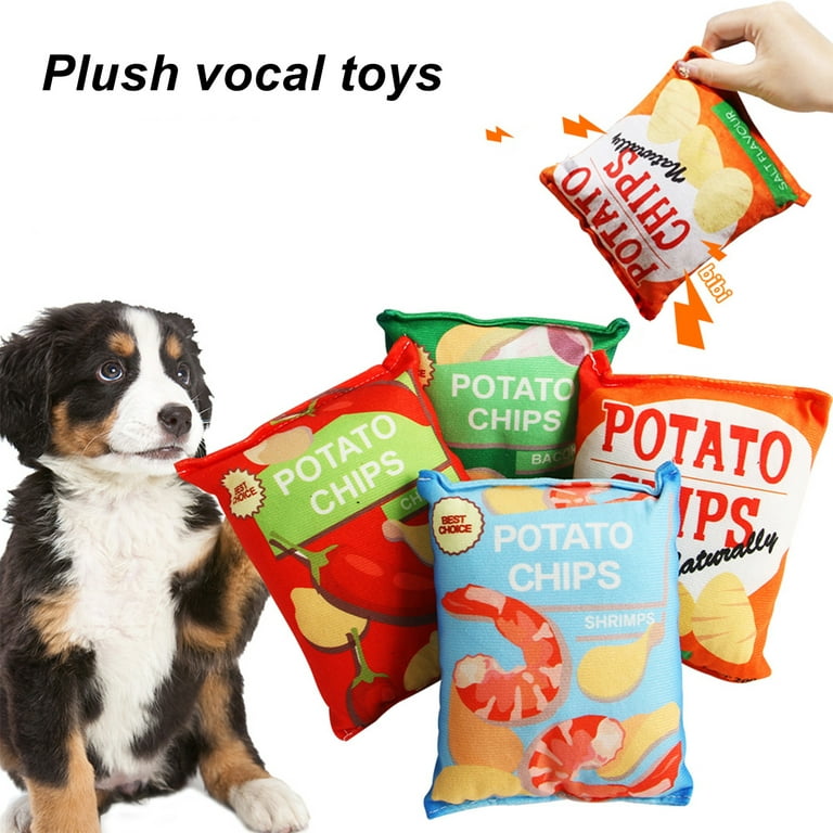 Asdomo Potato Chips Shaped Plush Dog Toys,Nosework Squeaky Crinkle