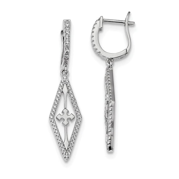 Sterling Silver Rhodium-plated Cubic Zirconia Dangle Earrings - Measures 43x10mm Wide