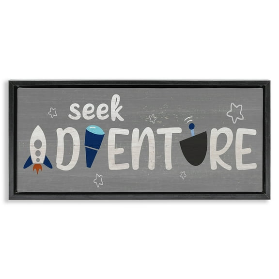 Stupell Industries Seek Adventure Imagination Sentiment Art for Kids Painting Black Floater Framed Canvas Art Print Wall Art, 25 x 11