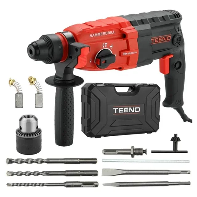 TEENO Rotomartillo Cincelador Perforador,SDS Taladro de Martillo Giratorio,800W 3 en 1 Martillo Perforador Multifuncional ,Límite de velocidad en reversa,Para Mantenimiento Familiar(Rh920)