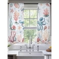 thumbnail image 2 of Octopus Coastal Sheer Curtains 72 Inch Length 2 Panels for Living Room, Summer Beach Ocean Shell Jellyfish Starfish Voile Kitchen Curtain Set, Luxury Privacy Drapes Window Treatment for Bedroom, 2 of 7
