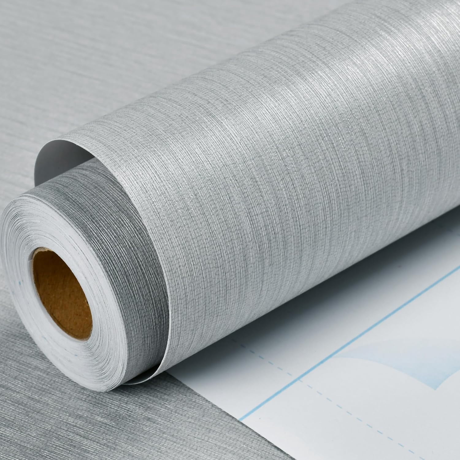 Grasscloth Wallpaper Peel and Stick 20.9in X 393in Fabric Contact Paper Wall Paper Textured Wallpaper Vertical Stripes Look Self-Adhesive Thick Vinyl Embossed (Gray)