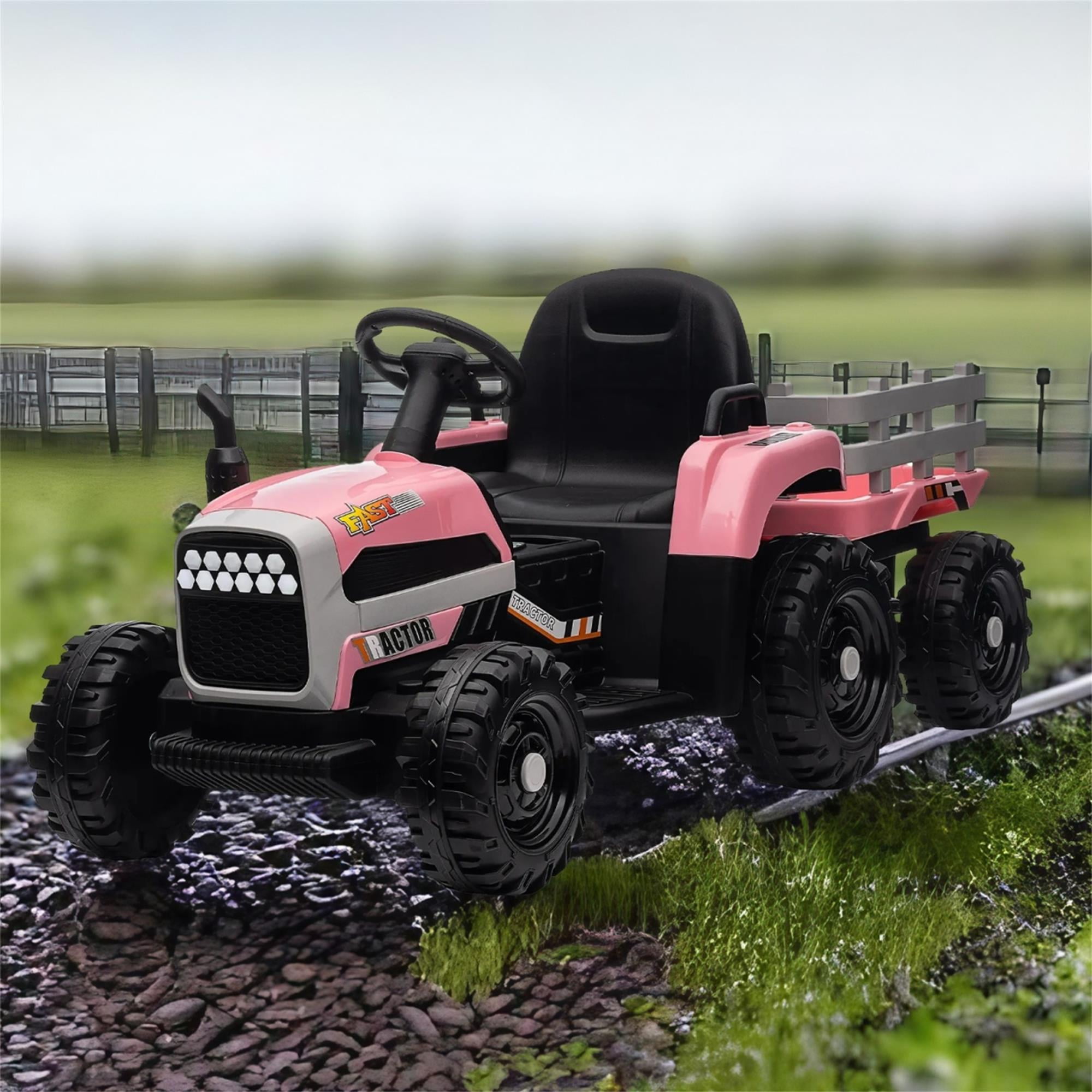 Resenkos Electric Tractor, 12V Battery Powered Electric Tractor Toy with Remote Control, 3-Gear-Shift, Red