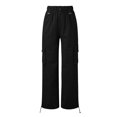 thumbnail image 3 of Gibobby Pantalones tipo cargo para mujer petite casual Pantalones Cargo de cintura elástica a la moda para mujer, pantalones Cargo(Negro,M), 3 of 5