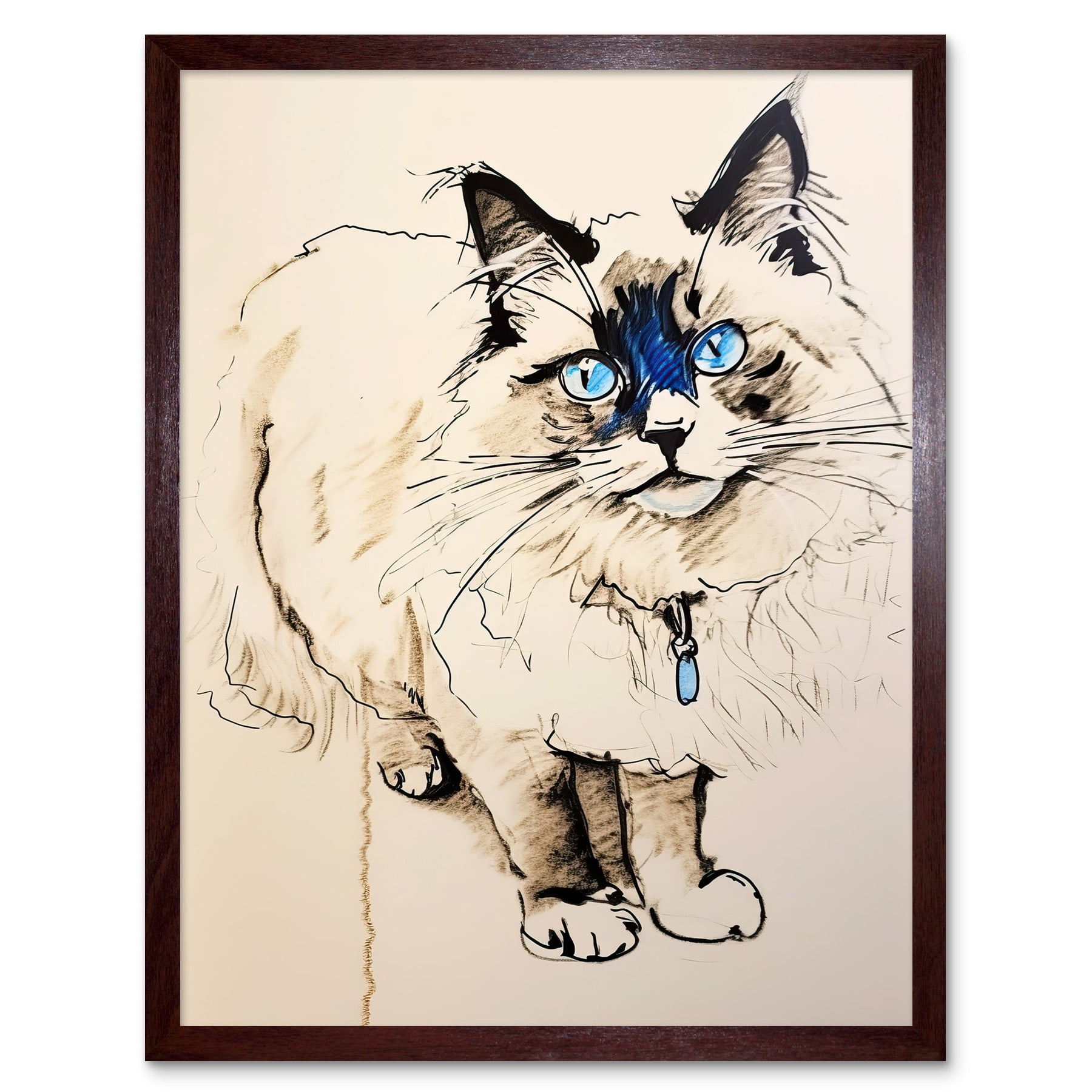 Blue Point Ragdoll Cat Sketch Drawing Portrait Art Print Framed Poster