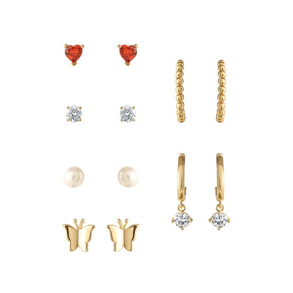 Believe By Brilliance Women’s 14kt Gold Flash Plated Cubic Zirconia Earring Set – 6 Pairs