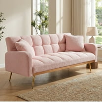 Convertible Futon Sofa Bed,69 Inch Modern Teddy Loveseat Sofa Couch with Adjustable Backrest for Small Space,Living Room,Pink