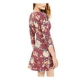 thumbnail image 2 of BEBOP Womens Purple Floral Long Sleeve Crew Neck Short Fit + Flare Dress XS, 2 of 4