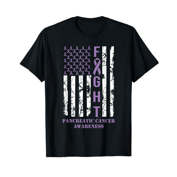 Fight Flag Purple Ribbon Support Pancreatic Cancer Awareness T-Shirt