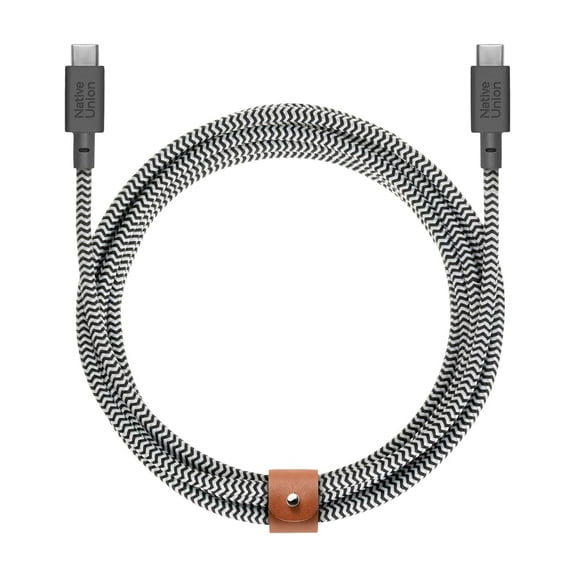 Native Union Belt Cable XL 100W – USB-C 10ft Ultra-Strong with Leather Strap (Zebra)