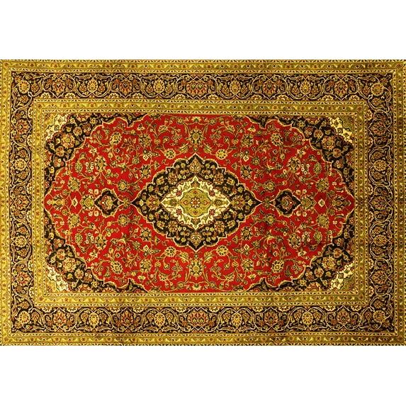 Ahgly Company Machine Washable Indoor Rectangle Medallion Yellow Traditional Area Rugs, 6' x 9'