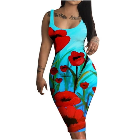 

Pink Dress White Dress Women Fashion Summer Casual Sexy Printed Cold Shoulder Skinny Tank Sleeveless Slim Fit Dress Savings Clearance Deals Dress Pants Women Bridesmaid Dresses Blue M