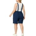 thumbnail image 3 of Agnes Orinda Plus Size Overall Shorts for Women Jumpsuit Adjustable Strap Bib Cargo Pocket Jean Denim Overalls 1X Dark Blue, 3 of 7
