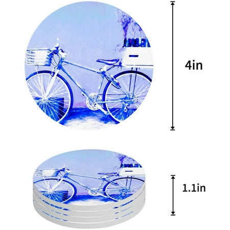 

FMSHPON Oil Painting Style Bicycle Blue Set of 4 Round Coaster for Drinks Absorbent Ceramic Stone Coasters Cup Mat with Cork Base for Home Kitchen Room Coffee Table Bar Decor
