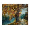 thumbnail image 3 of Designart 'Abstract Trees In Warm Autumn Colors By Bright Blue River' Traditional Print on Natural Pine Wood, 3 of 5