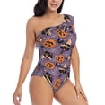 thumbnail image 3 of Sikiie Vintage Halloween Black Cat Print Women One Piece Swimsuits Tummy Control One Shoulder Bathing Suits Ruffle Swimwear, From S to XXL-Medium, 3 of 6