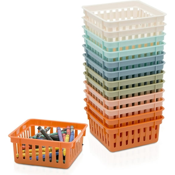 4E's Novelty 12 Pack Small Baskets for Classroom, Vibrant Boho Classroom Basket