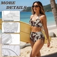 thumbnail image 6 of Xoenoiee Vintage Brown Cow Print Women Swimsuit Bikini Set High Waisted Push Up Cheeky Drawstring Two Piece Bathing Suit Beachwear Plus Size, S, 6 of 7