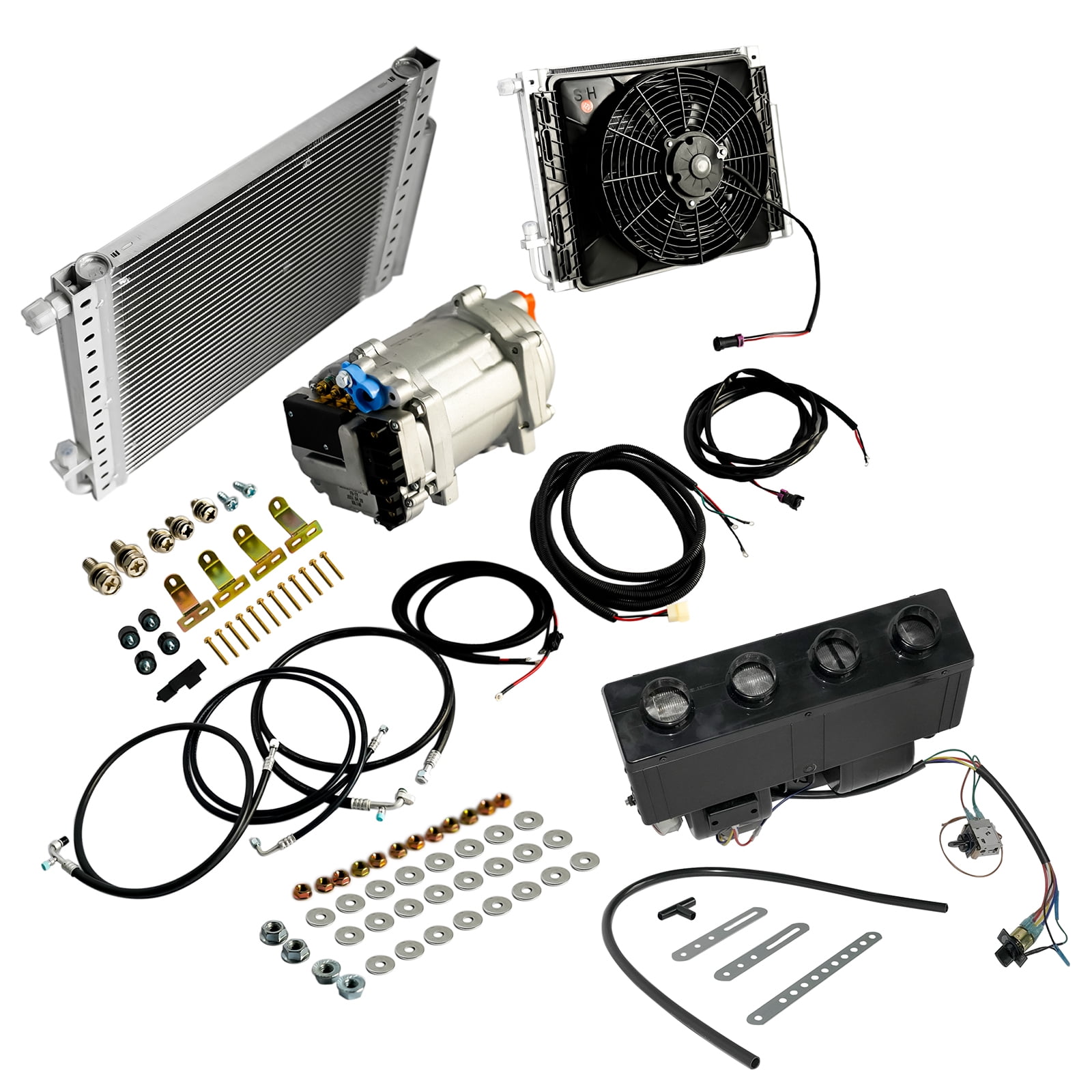 Mustrod 12V Universal Underdash Car Air Conditioner Electric A/C Unit Kit Compressor Cooling