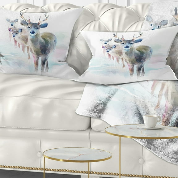 Designart Beautiful Deer With Big Horns - Animal Throw Pillow - 12x20