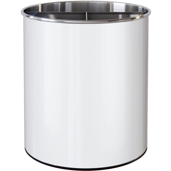 Rotating Extra Large Stainless Steel Utensil Holder Caddy with Sturdy No-Tip Weighted Base, Removable Divider, and Gripped Insert Bottom - Dishwasher Safe Metal Cooking Utensil Holder (White)