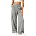 thumbnail image 2 of VBVC Women's Crossover V-Waist Wide Leg Pants , High Waisted Seam Front Trousers For Women , Ladies' Yoga Workwear Bottoms with Pockets, Gray , S-2XL, 2 of 7