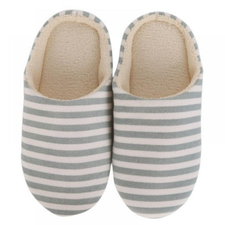 

Wuffmeow Soft Cotton Unisex Slippers Home Stripes Slippers with Slip-Resistant Suede Sole