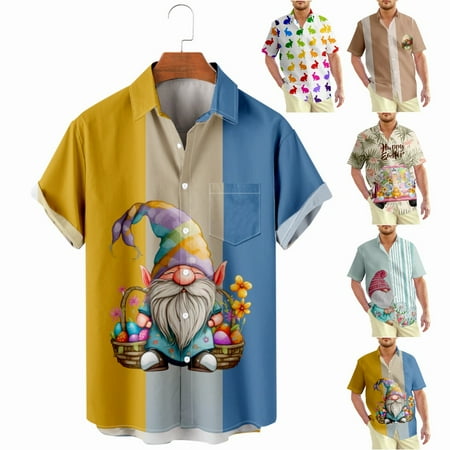 

Easter Teens Mens Button Down Hawaiian Shirt 3D Printed Polyester Clothes For Men