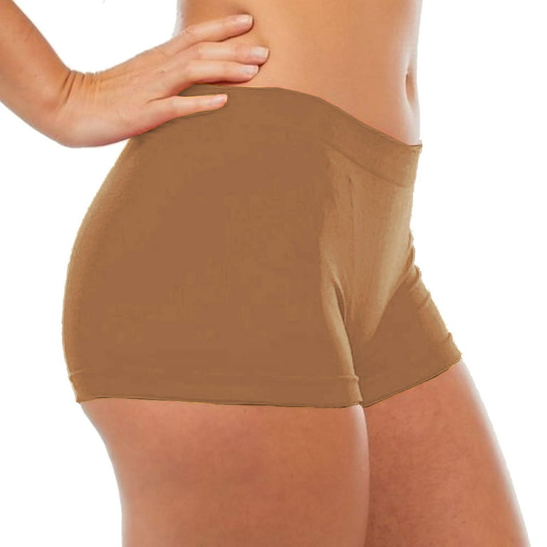 Women's Seamless Spandex Boyshort Underskirt Pant Short Leggings, Tan, SM 