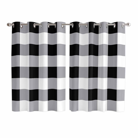 Vintage Farmhouse Kitchen Curtains 63 Inch Length, Black and White Checkered Grommet Top Bedroom Living Room Curtains, Light Filtering Cafe Curtain Drapes 2 Panels Set 104''x63''