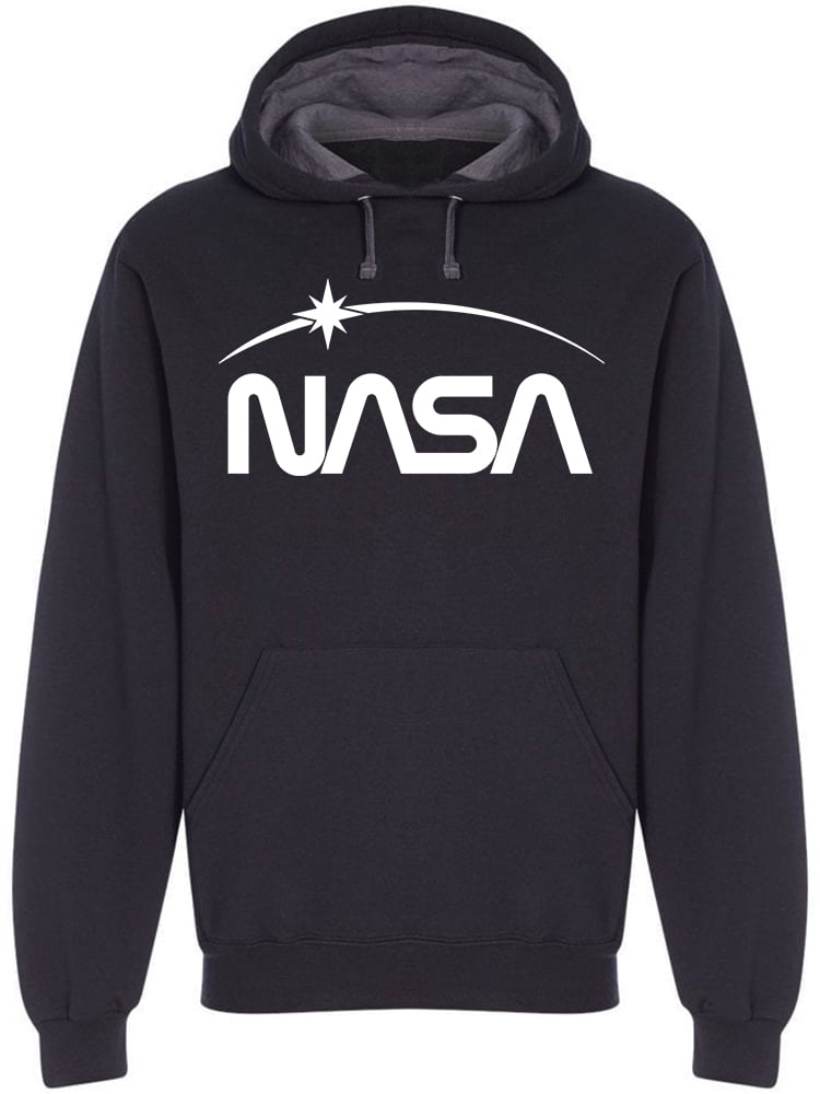 NASA NASA Letters White Logo With Star Men Black Hoodie, Male Large ...