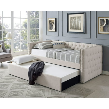 Best Master Furniture Laura Beige Tufted Daybed + Trundle, Twin
