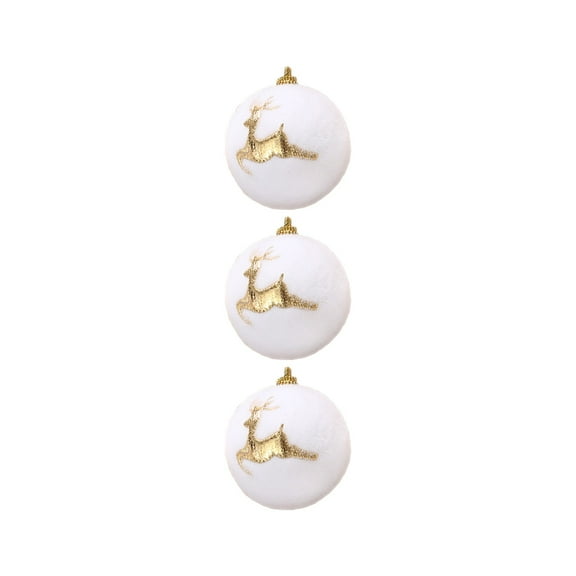 AYktou 3Pcs Velvet Christmas Balls,3.14in White Christmas Tree Ball with Christmas Pattern Embroidery,Plastic Balls Xmas Decorative Hanging Ornaments Christmas Tree Decoration
