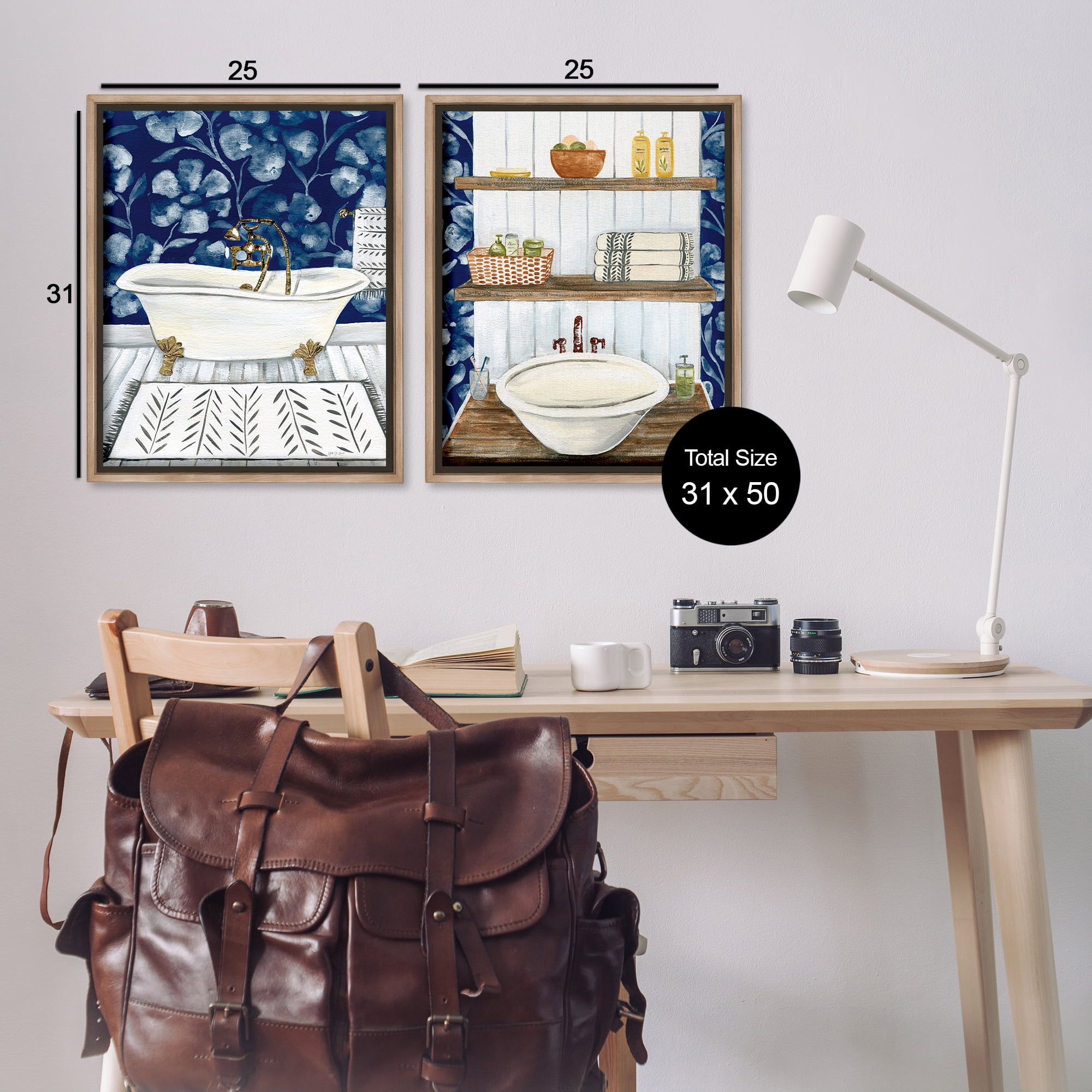 Stupell Industries Bold Painted Farmhouse Bathroom Bath & Laundry Painting Brown Floater Framed Canvas Art Print Wall Art, 31 x 25, Set of 2