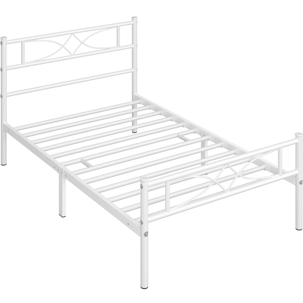 Renwick Twin Size Curved Design Metal Platform Bed for Adult, White