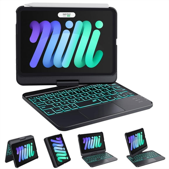 GreenLaw Keyboard Case for iPad Mini 7 A17 Pro(2024) & Mini 6 (2021) 8.3", Touchpad Keyboard with 7 Color Backlit, Type-C Rechargeable, 360