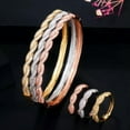 thumbnail image 2 of 585 Rose Gold CZ Bridal Party Jewelry Cross Open Cuff Bracelet Bangle Ring Set, 2 of 9