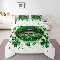 Feelyou Kid Gnome Shamrock Twin Comforter Sets, Lips Love Heart Bedding Set, 2 Pieces