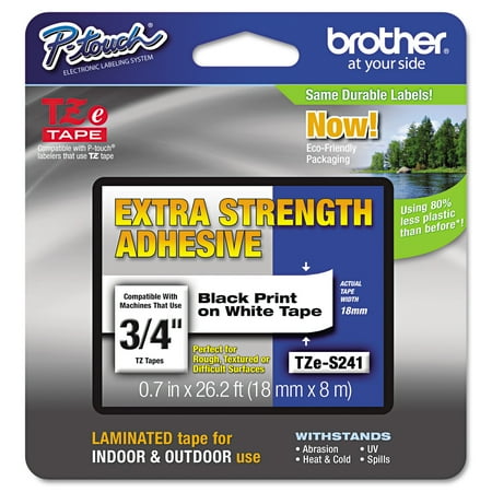 Brother TZES241 P-Touch TZe Extra-Strength Adhesive Laminated Labeling Tape, 3/4"w, Black on White