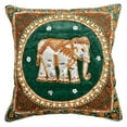 thumbnail image 2 of Elegant Thai Elephant Velvet and Pearls Set of 2 Square Pillow Covers - Dk Green, 2 of 6