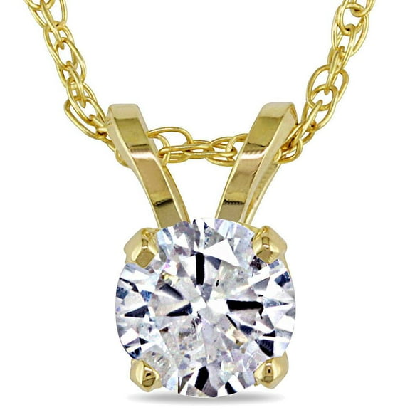 Pompeii 1/2ct Solitaire Round Diamond Pendant Necklace 14K Yellow Gold (I2-I3) (I-J,I3)
