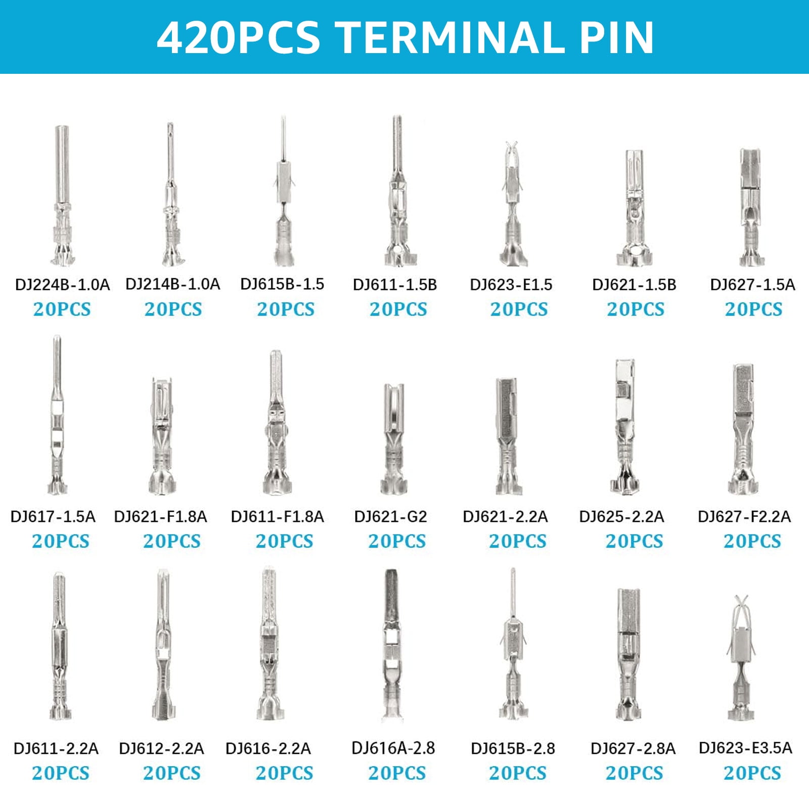 OKYMOTOR 720Pcs Pin Connector Kit 21 Types Car Electrical Wire Terminal Connector Set 1/1.5/1.8/2.2/2.8/3.5mm Terminal Pins Non Insulated Wire Connectors Crimped Connector Terminal for Truck
