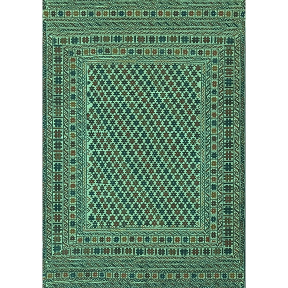 Ahgly Company Machine Washable Indoor Rectangle Persian Turquoise Blue Traditional Area Rugs, 5' x 7'