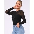 thumbnail image 4 of DARING DIVA Women's Mesh Long Sleeve See Through Sheer Top XS Black, 4 of 6