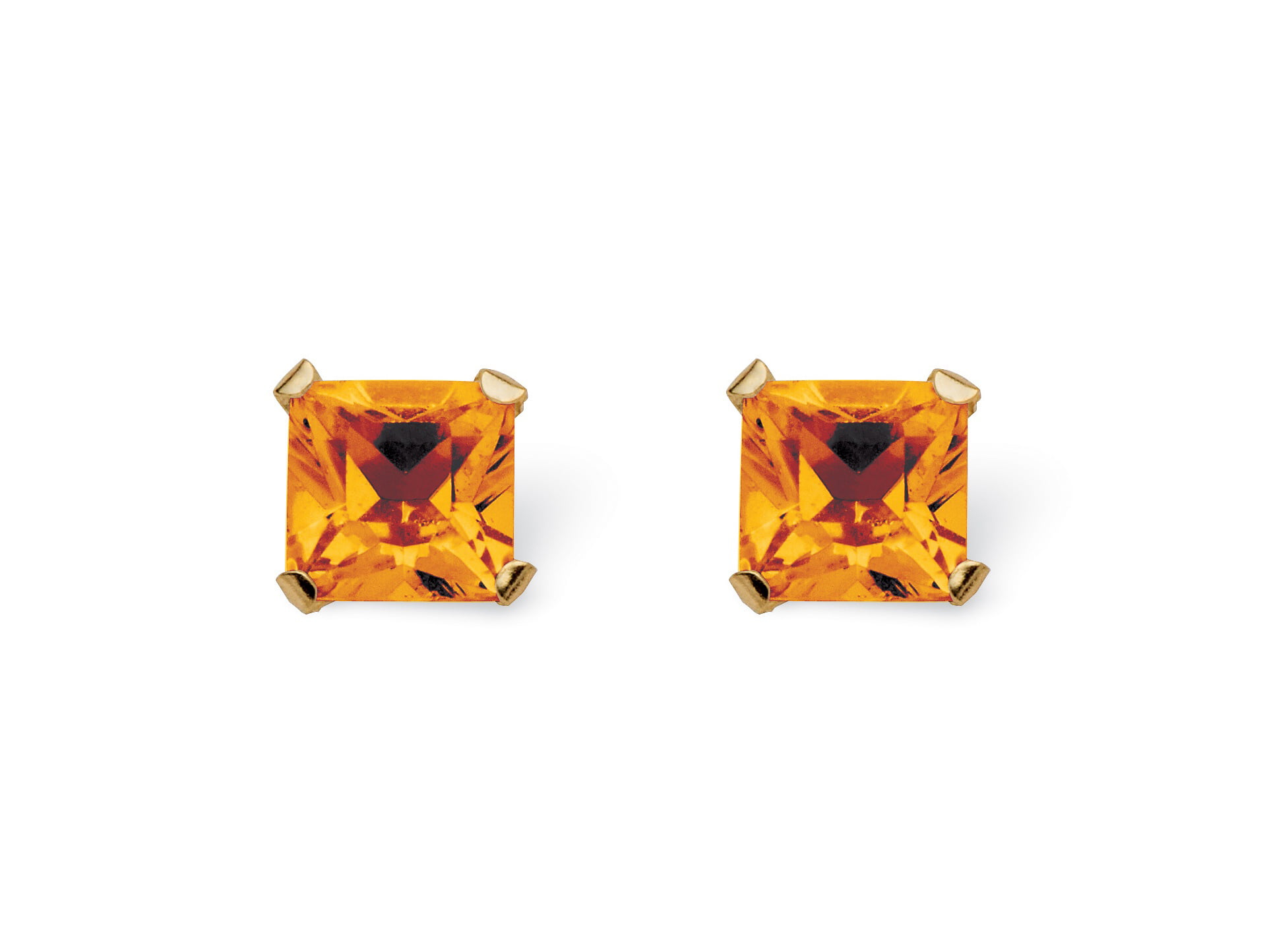 Simulated Golden Yellow Citrine Square Stud Earrings Sterling Silver November 
