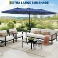 thumbnail image 3 of Memoryfield 15 ft Double-Sided Patio Umbrella with Base Included, Large Outdoor Rectangular Market Umbrella for Poolside, Lawn & Backyard, Navy Blue, 3 of 9