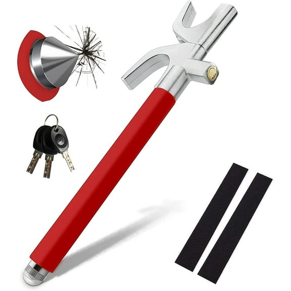 Steering Wheel Lock, Adjustable Antitheft Car Device, Universal Volante Prevention Accessory, with 3 Keys and Escape Hammer, for Truck SUV Van Security, Vehicle Immobilizer System
