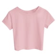 thumbnail image 5 of GZWYHT Women's Short Sleeve Shirts Summer Crop Tops Crewneck T Shirt Basic Tees Going Out Tops Slim Fit Clothes Pink L, 5 of 5