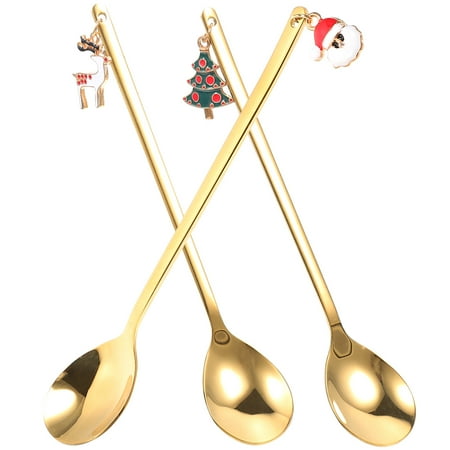 

DiMaddie 3pcs Xmas Dessert Spoons Stirring Spoons with Christmas Elements Pendants